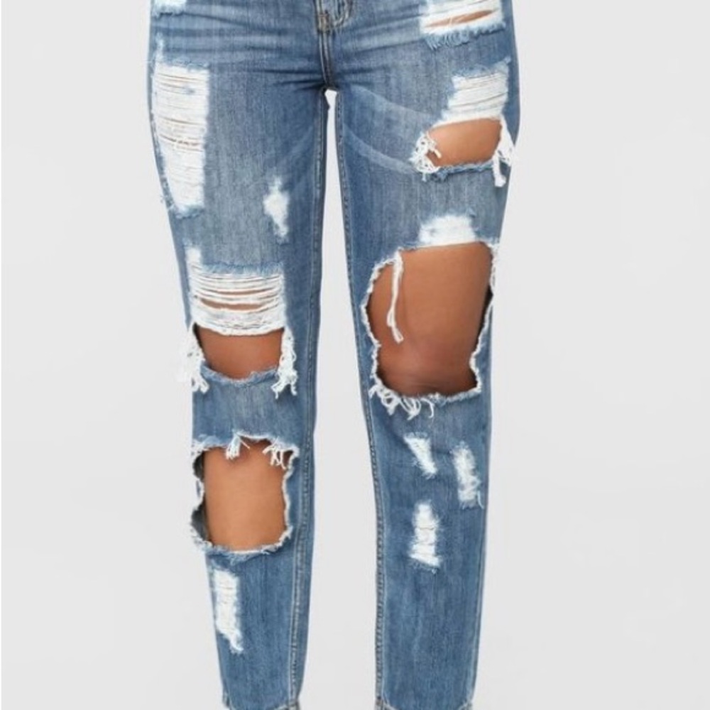 Fashion Nova Dark Wash Ripped Boyfriend Jeans